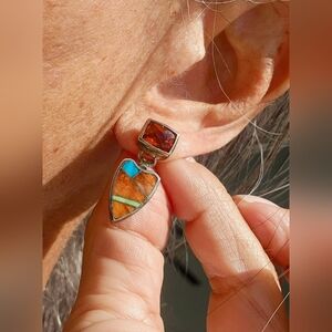 SPECIAL native American Stamped And Signed Inlay Earrings